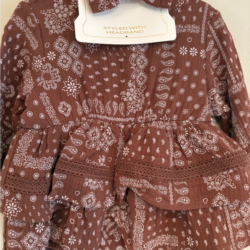 Cynthia Rowley Brown Paisley Baby Romper with Bow NEW - Picture 3 of 5